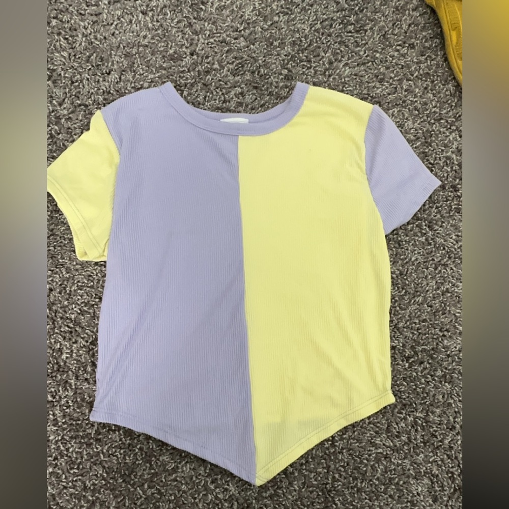 - purple and yellow tee